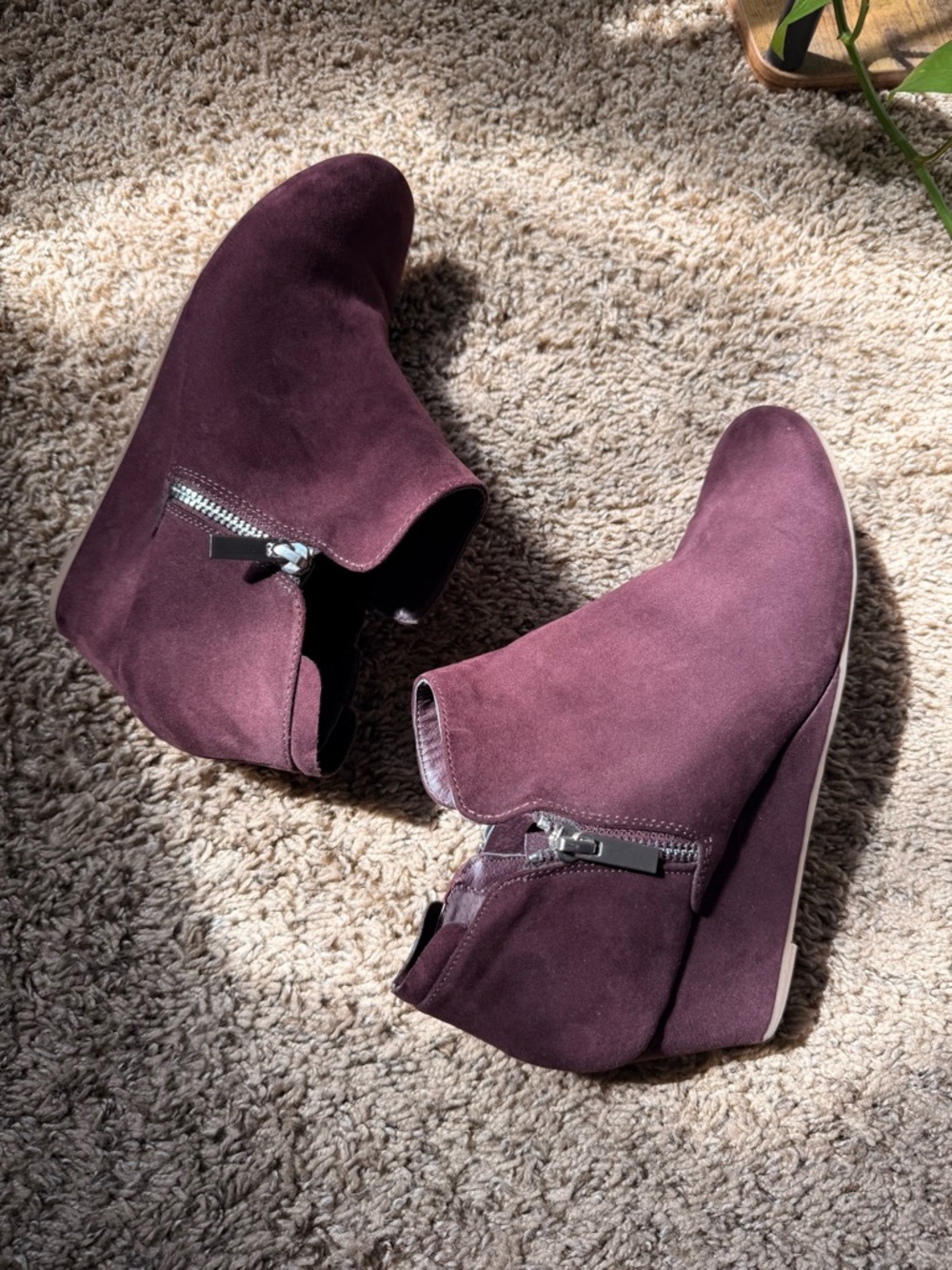 Dolce Vita • Suede Wedge Ankle Booties - Plum • Womens 8.5